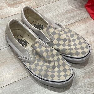 Vans Gray and Cream Checkered Slip-Ons